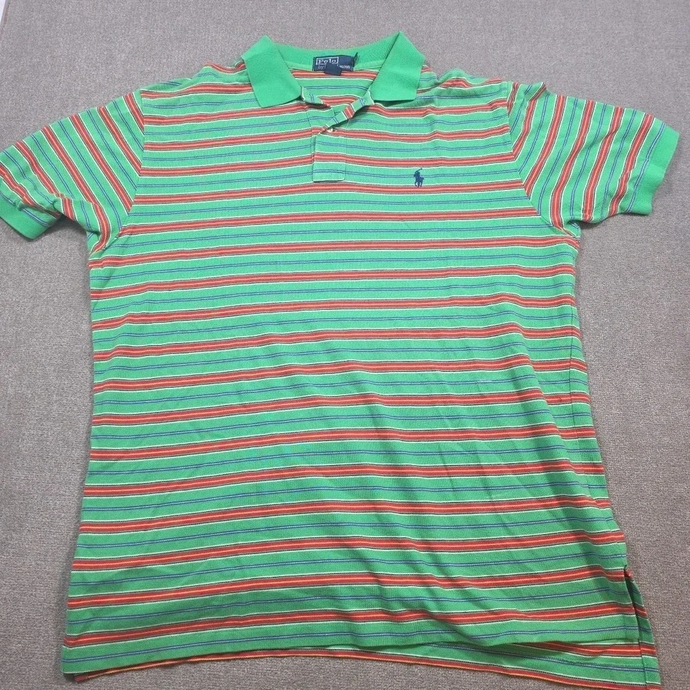 Vtg Polo Ralph Lauren Mens Xl Big & tall Green Red Stripes Polo Shirt Christmas